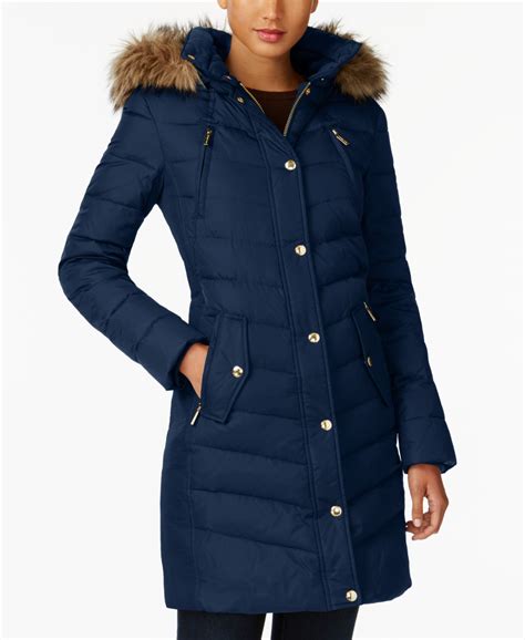 michael michael kors faux fur trim down &|michael michael kors hooded faux fur trim down puffer coat.